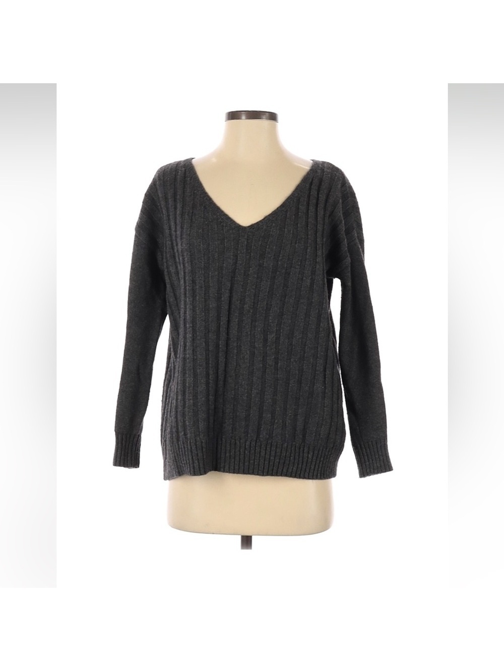 Gap Wool Blend Ribbed V-Neck Sweater Gray XS Cozy Thick Knit